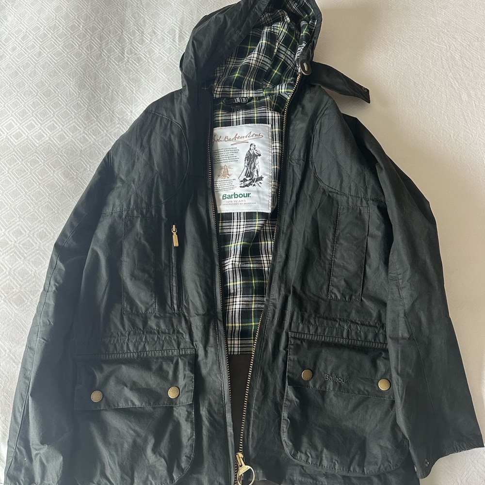 Barbour Dark Green Military Field Jacket with Waxed Cotton and Hood